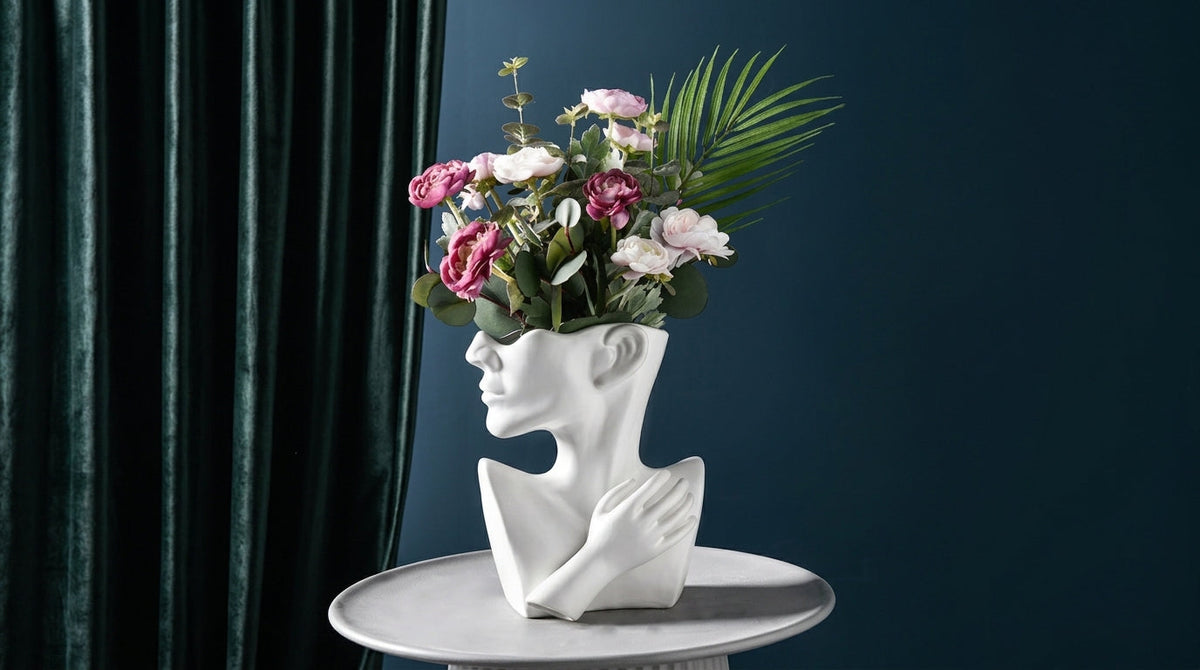 Modern Nordic ceramic face vase for home décor