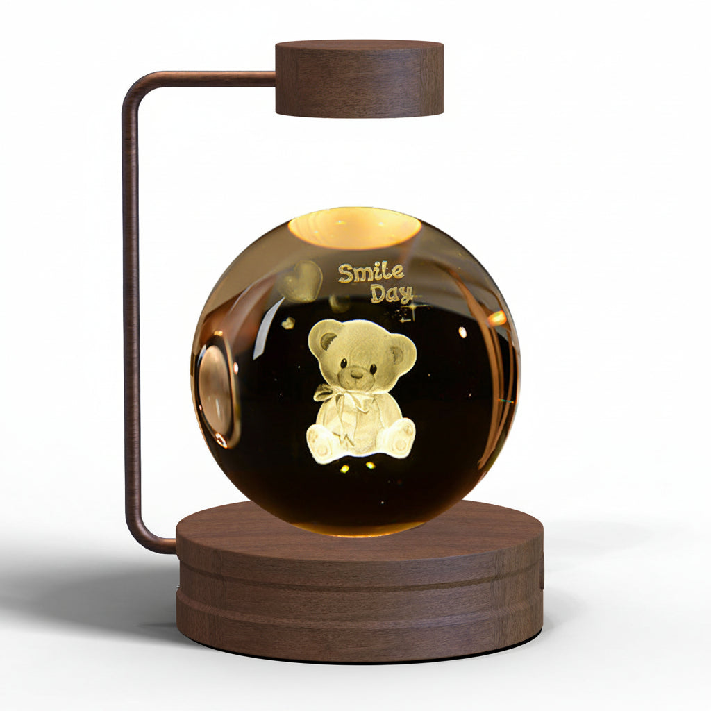 3D crystal ball LED night light with warm white illumination