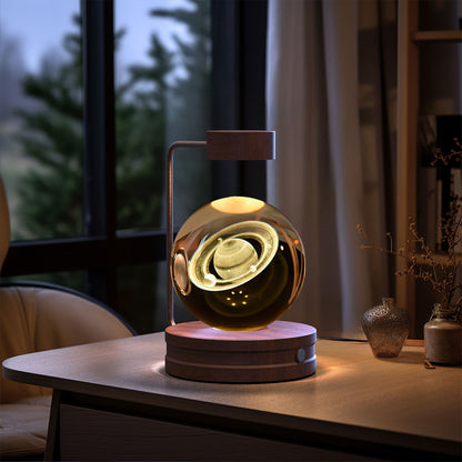 Crystal ball LED lamp with wooden base for modern interiors