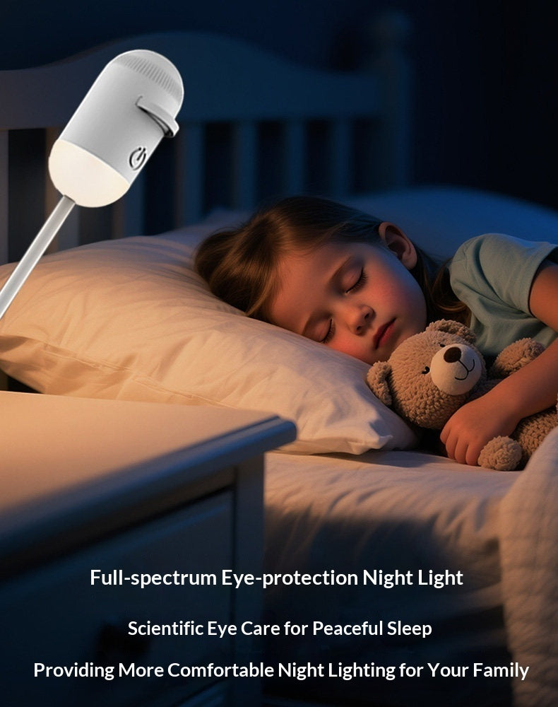 Soft white LED bedside lamp on a nightstand