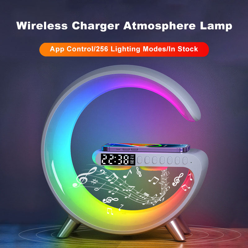 Smart LED bedside lamp with wireless charging and Bluetooth speaker