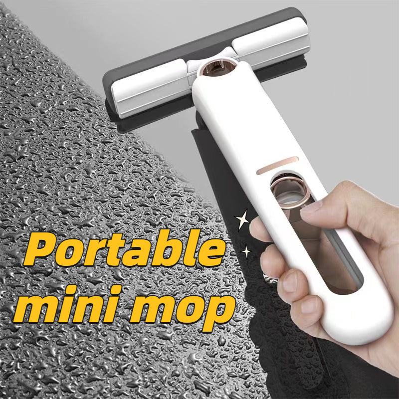 Compact self-wringing mop for bathroom surfaces