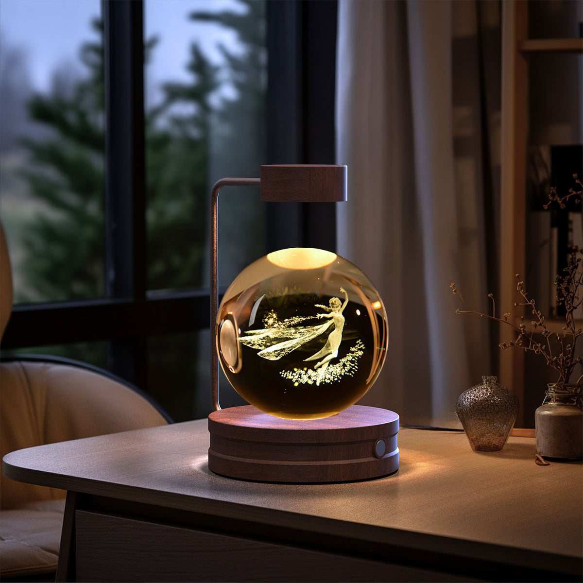 Modern LED crystal lamp on a bedside table