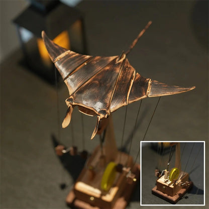 Handcrafted wooden manta ray moving sculpture for home décor