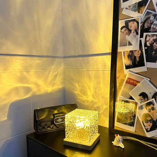Crystal-style LED lamp projecting water ripple light effects