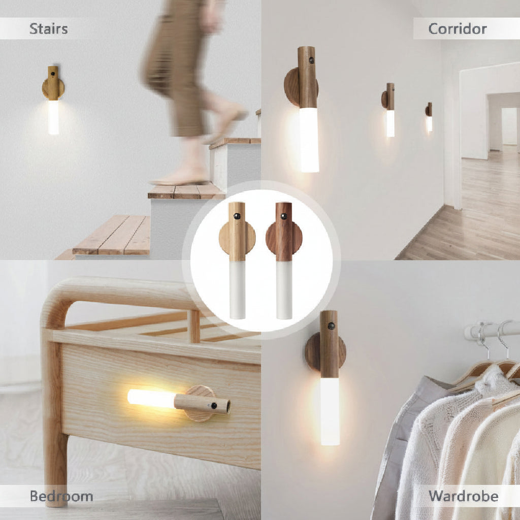 Magnetic wireless LED night light mounted on a wall