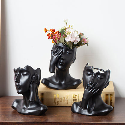 Nordic ceramic abstract face vase with glazed porcelain finish