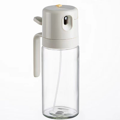Glass oil dispenser with spray and pour functions
