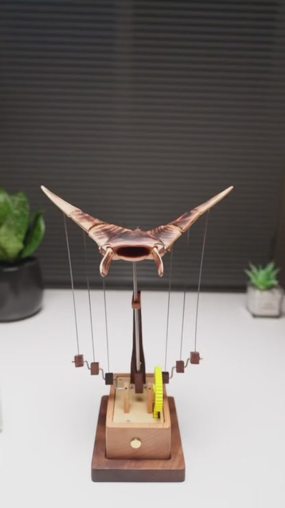 Handcrafted Wooden Manta Ray Moving Desk Décor Sculpture
