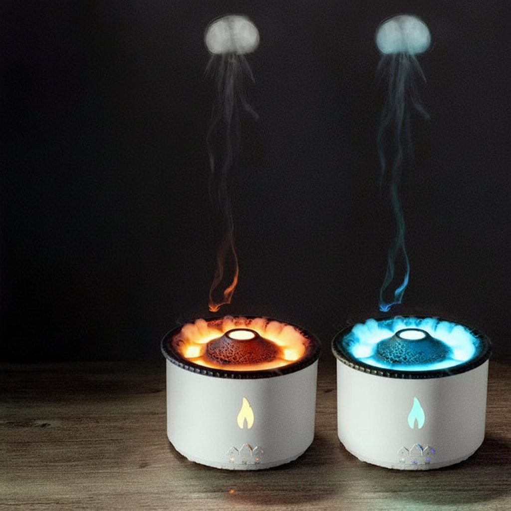 Ultrasonic flame aroma diffuser with realistic flame light effect