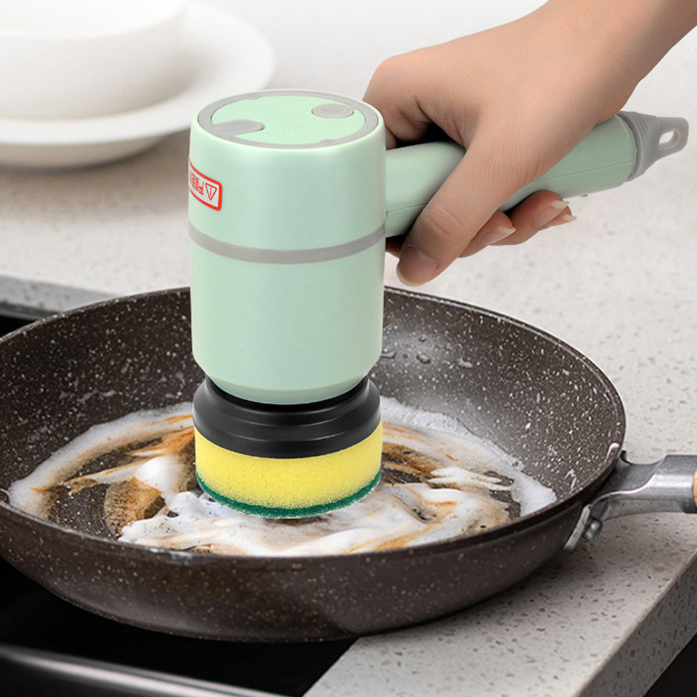 Handheld power scrubber for kitchen and bathroom cleaning